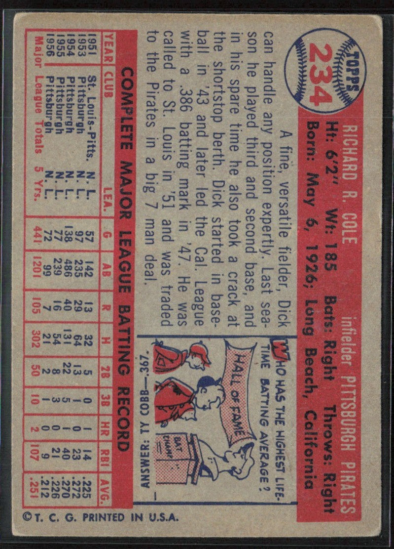 Dick Cole 1957 Topps #234 Pittsburgh Pirates