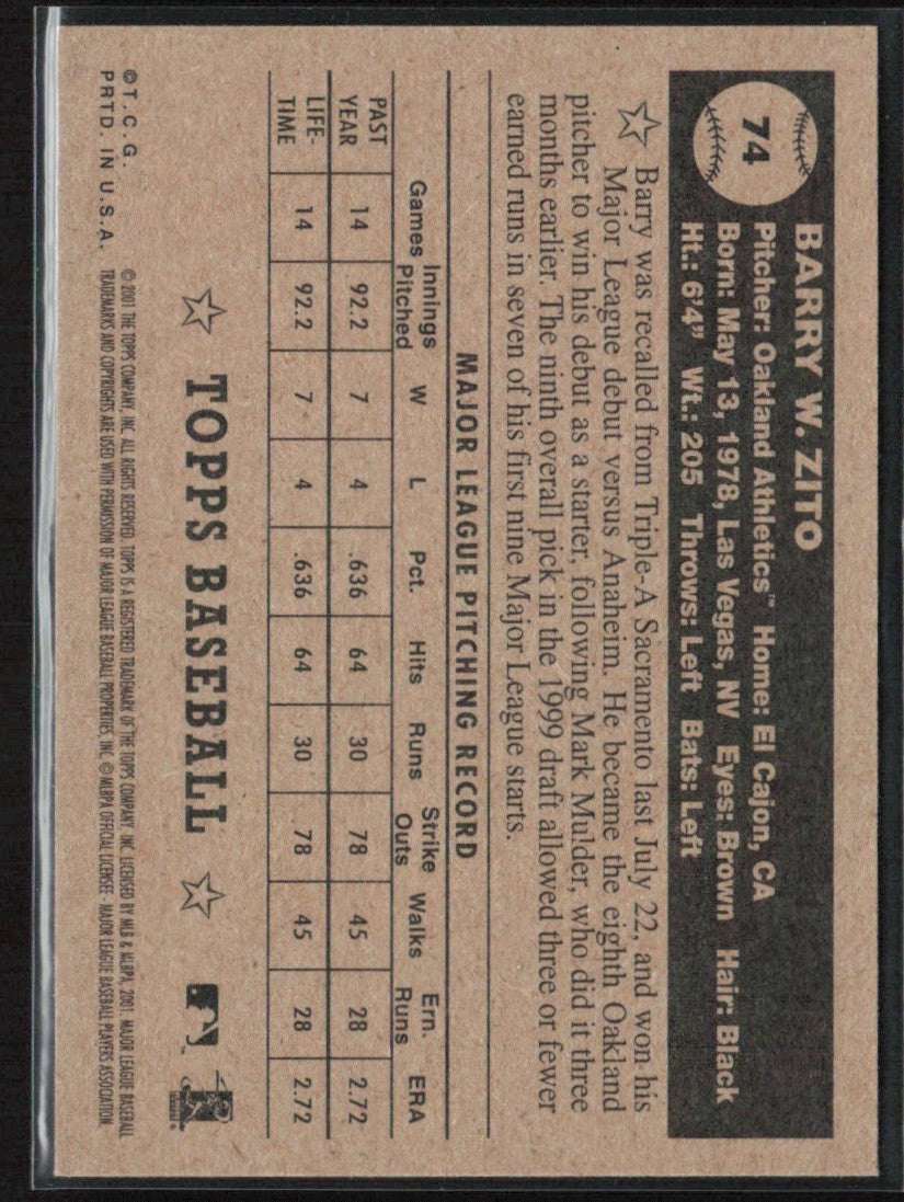 Barry Zito 2001 Topps Heritage Black Back #74