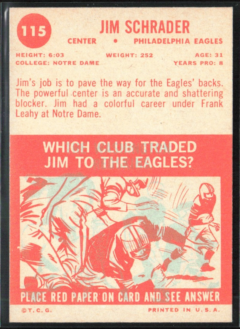 Jim Schrader 1963 Topps #115 Philadelphia Eagles
