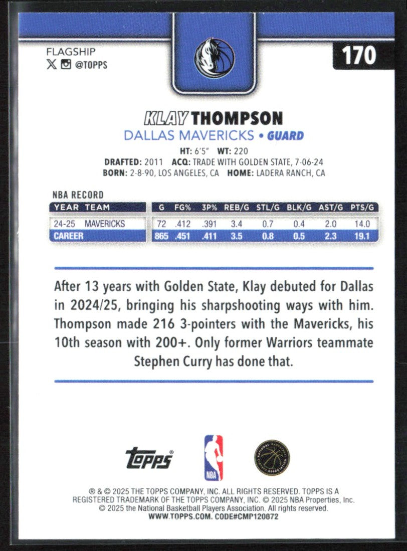 Klay Thompson 2025 Topps Season Tip-Off #170 Dallas Mavericks