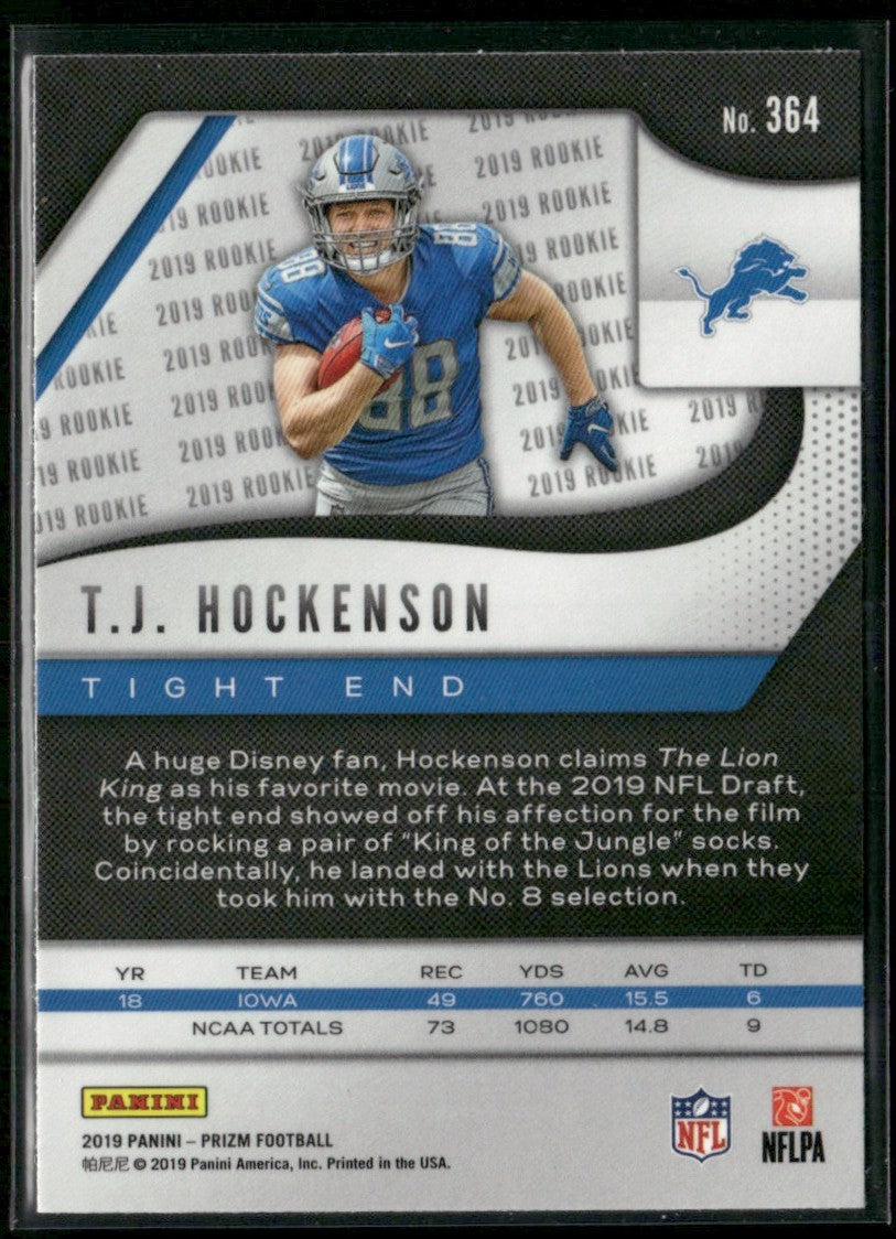 T.J. Hockenson 2019 Panini Prizm RC #364 Detroit Lions