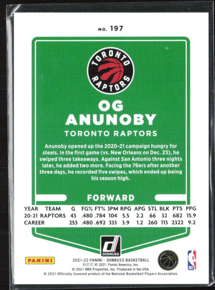 OG Anunoby 2021 Donruss Choice Blue /49 #197 Toronto Raptors