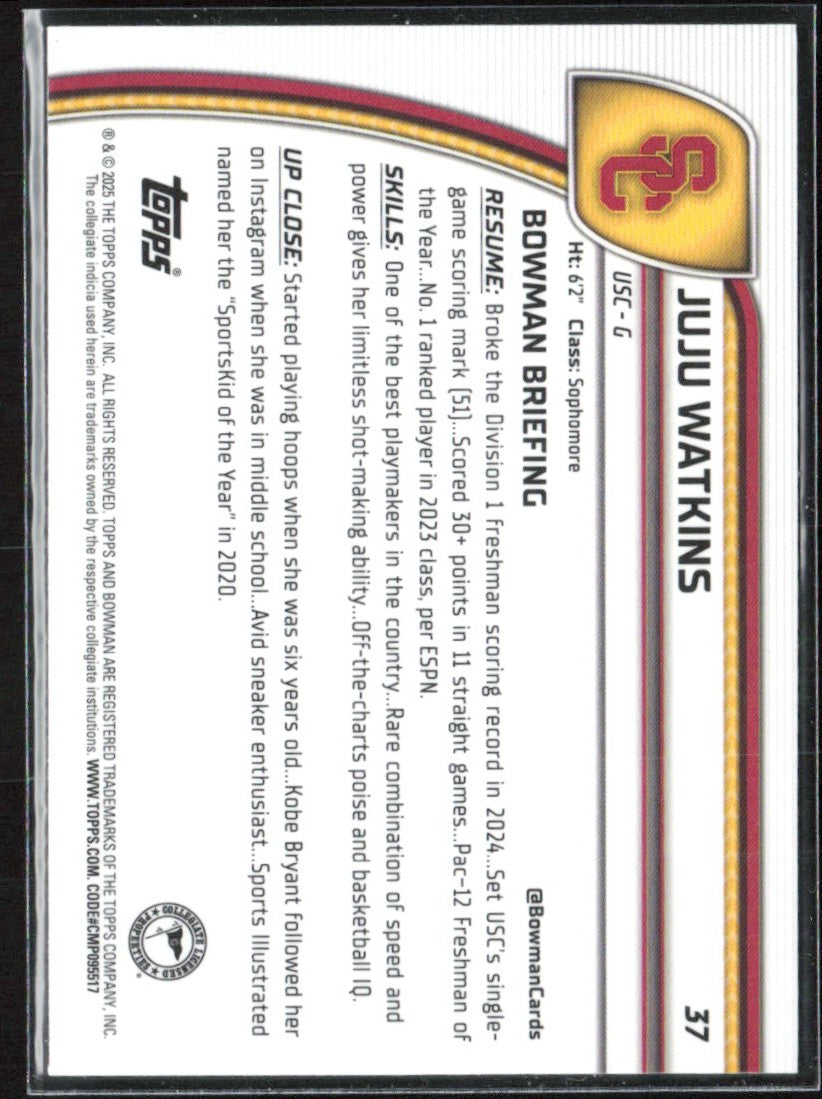 Juju Watkins 2025 Bowman U Chrome #37 USC Trojans