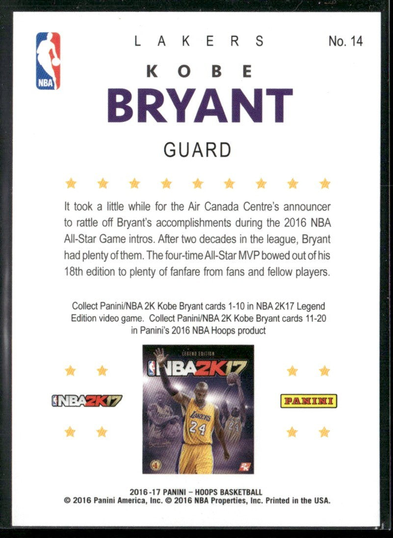 Kobe Bryant 2016 NBA Hoops 2K17 #14 Los Angeles Lakers