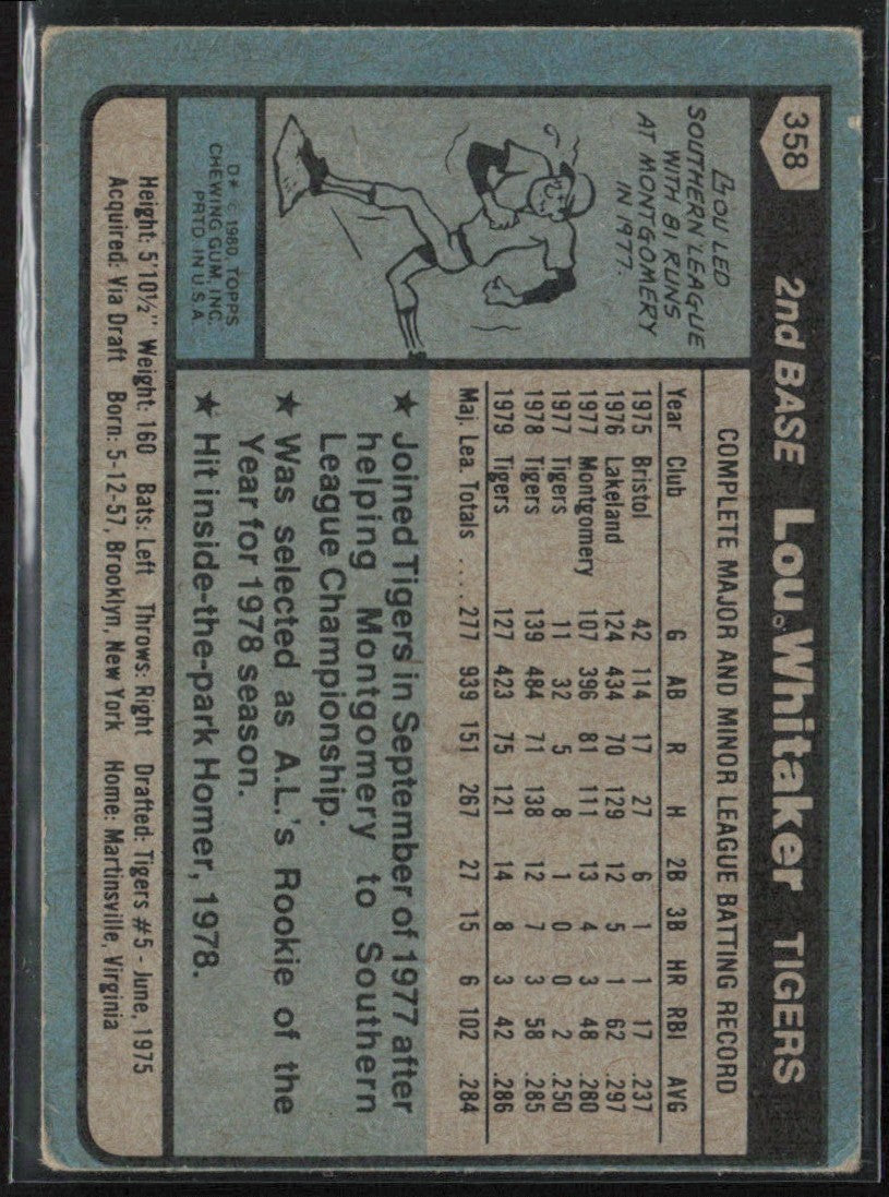 Lou Whitaker 1980 Topps #358 Detroit Tigers