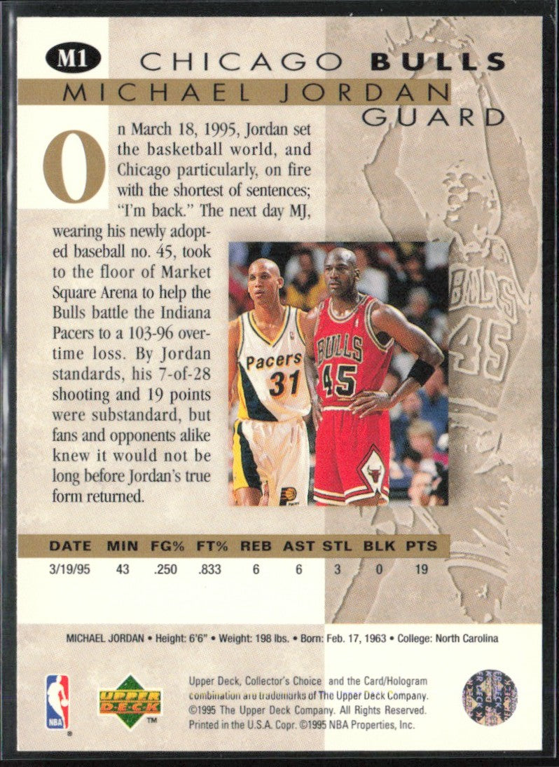 Michael Jordan 1995 Upper Deck He's Back #M1 Chicago Bulls