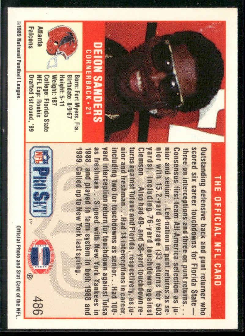 Deion Sanders 1989 Pro Set RC #486 Atlanta Falcons