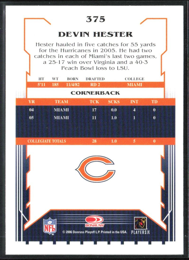 Devin Hester 2006 Score RC #375 Chicago Bears