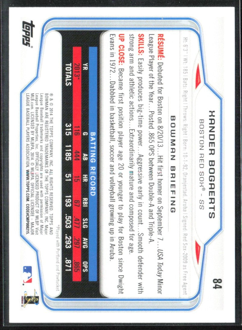 Xander Bogaerts 2014 Bowman RC #84 Boston Red Sox