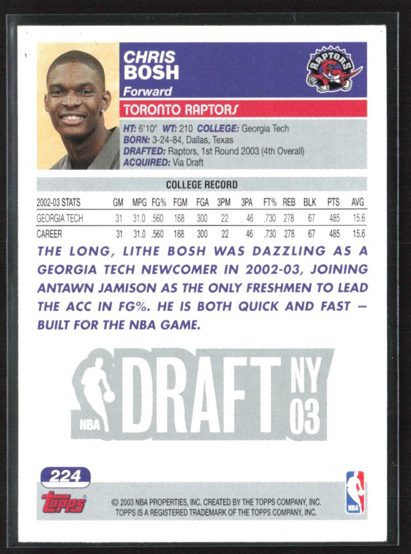 Chris Bosh 2003 Topps RC #224 Toronto Raptors