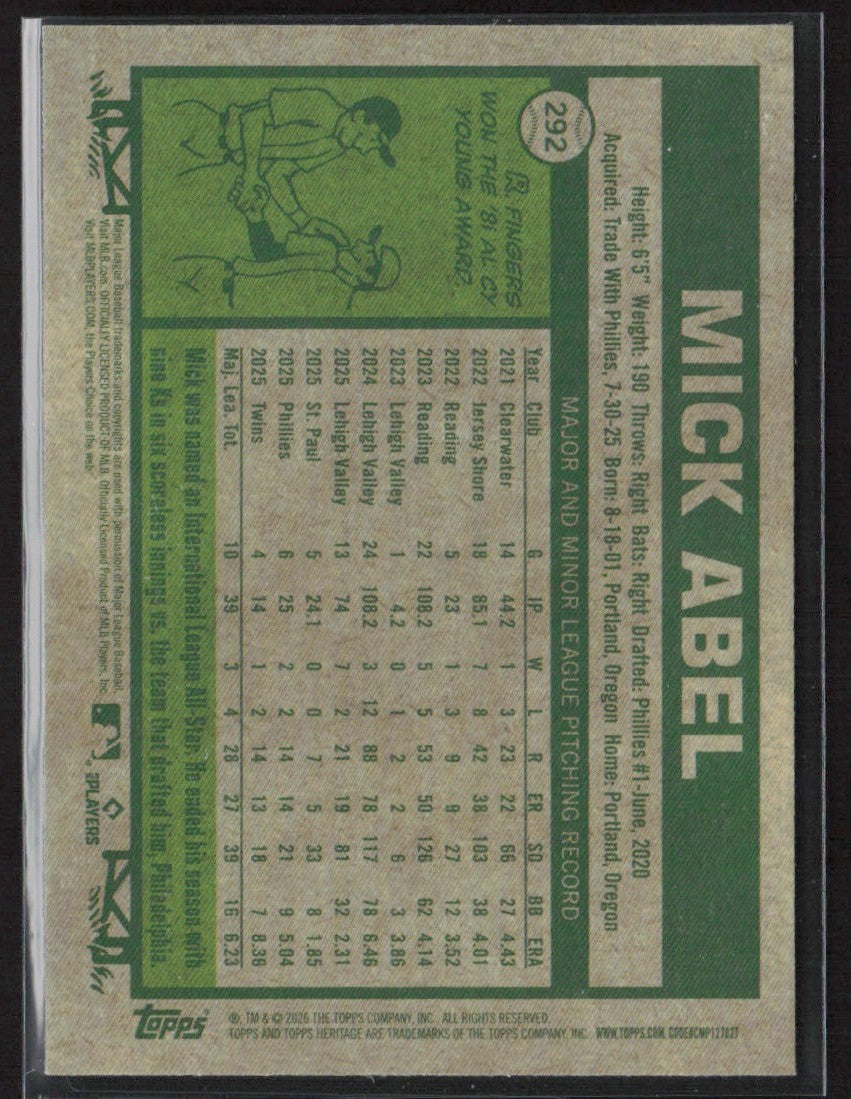 Mick Abel 2026 Topps Heritage Chrome #292 Minnesota Twins