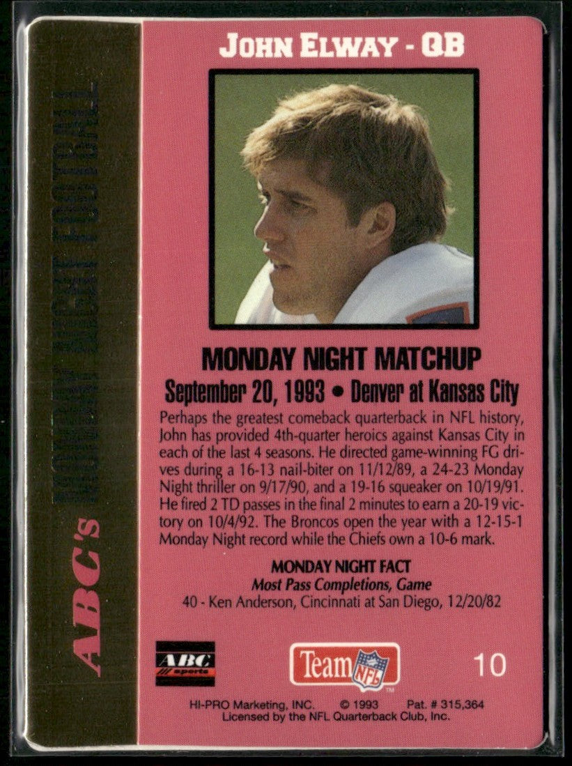 John Elway 1993 Action Packed ABC's Monday Night Football #10 Denver Broncos