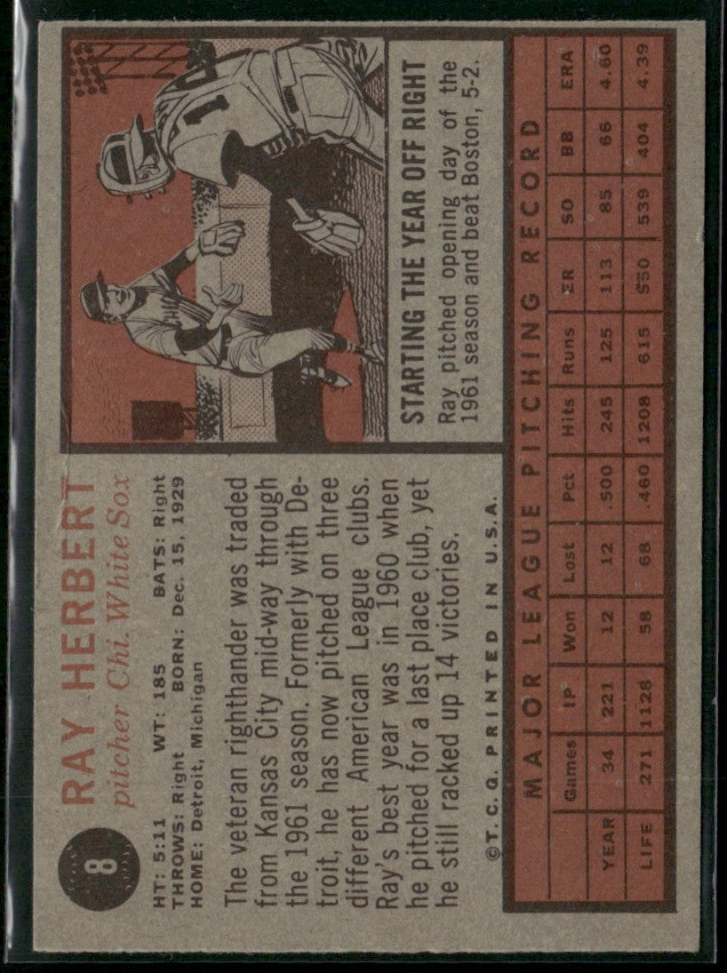 Ray Herbert 1962 Topps #8 Chicago White Sox