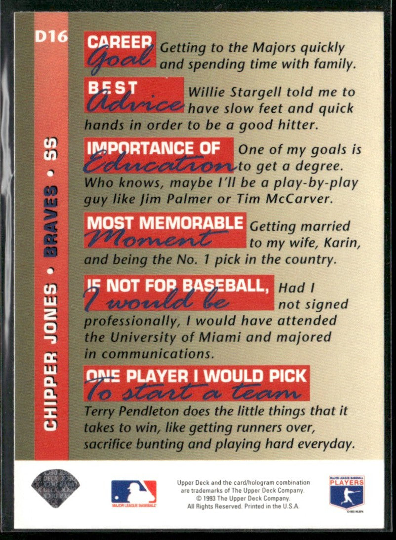 Chipper Jones 1993 Upper Deck On Deck #D16 Atlanta Braves