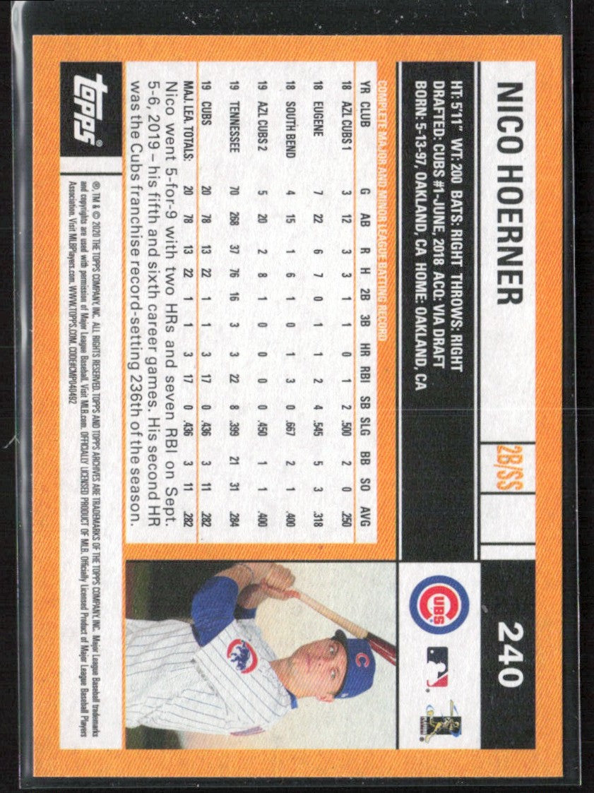 Nico Hoerner 2020 Topps Archives RC #240 Chicago Cubs