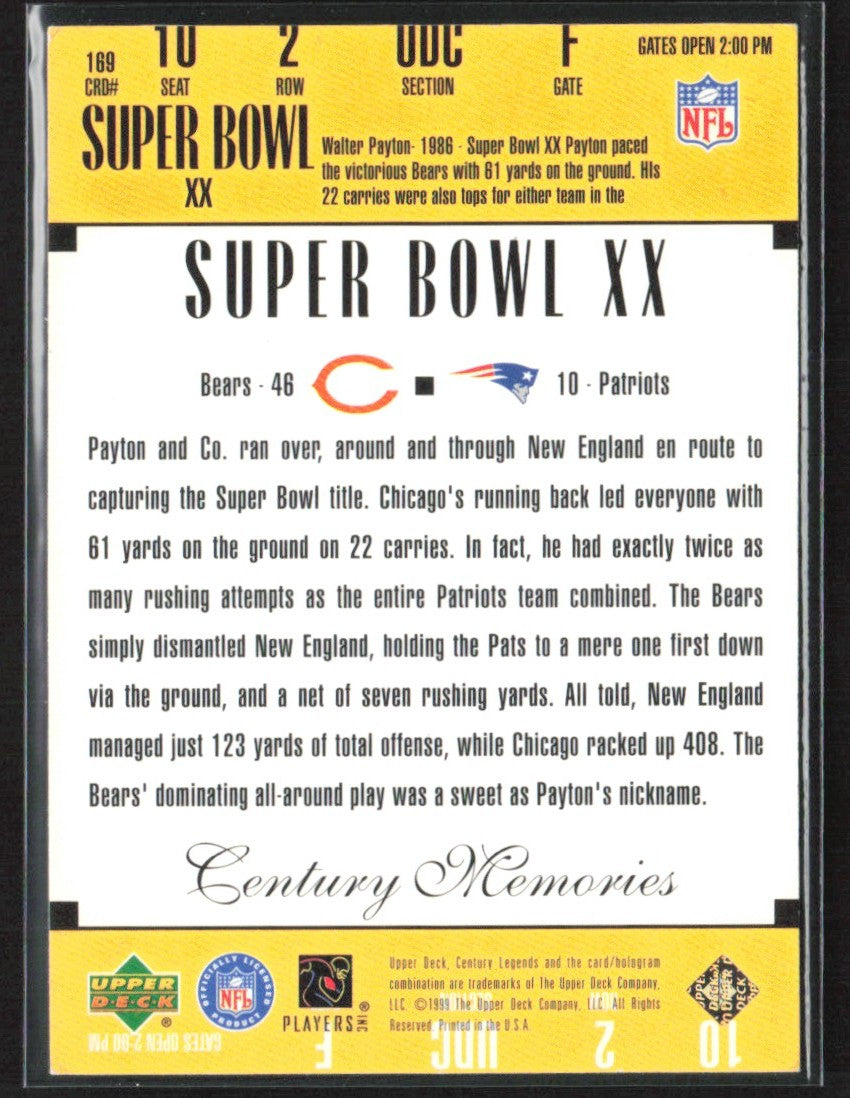 Walter Payton 1999 Upper Deck Century Legends #169 Chicago Bears