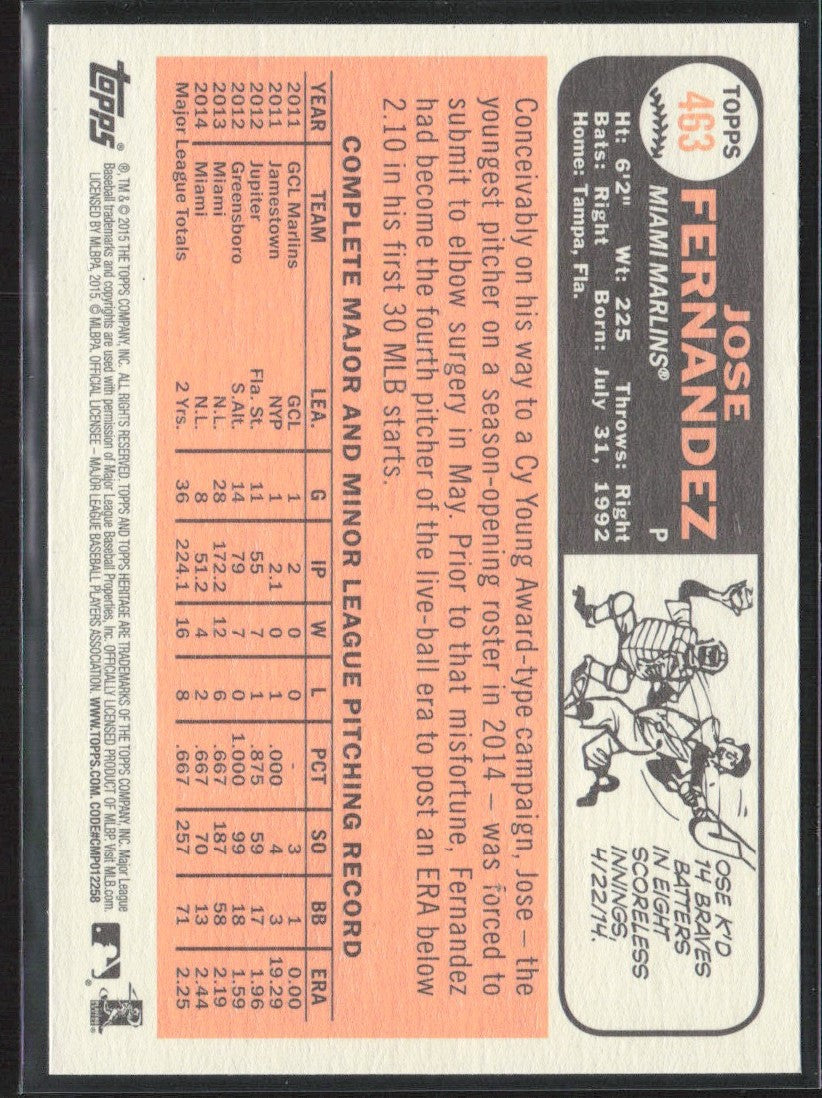 Jose Fernandez 2015 Topps Heritage SP #463 Miami Marlins