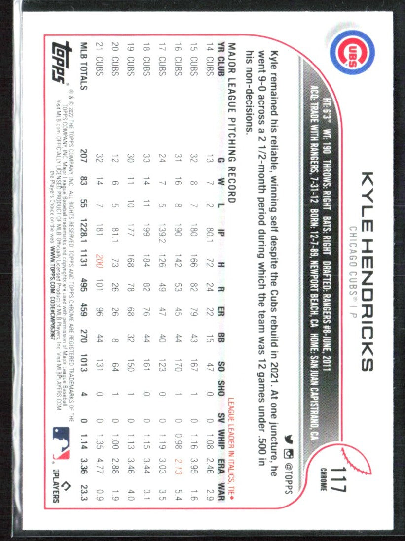 Kyle Hendricks 2022 Topps Chrome Sepia Refractor #117 Chicago Cubs