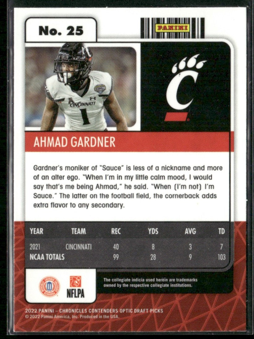 Ahmad Gardner 2022 Panini Chronicles Contenders Optic Draft Picks College Ticket