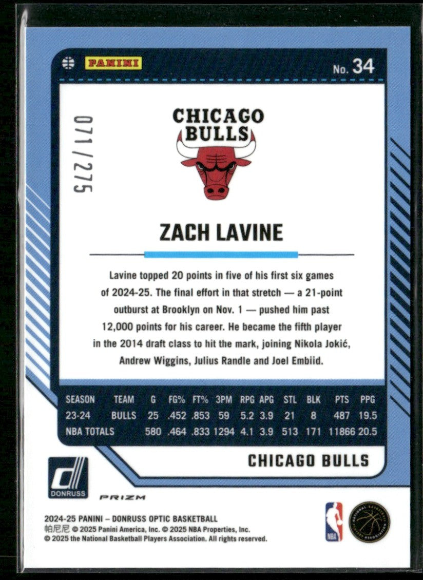 Zach LaVine 2024 Donruss Optic Pink Glitter Prizm /275 #34 Chicago Bulls