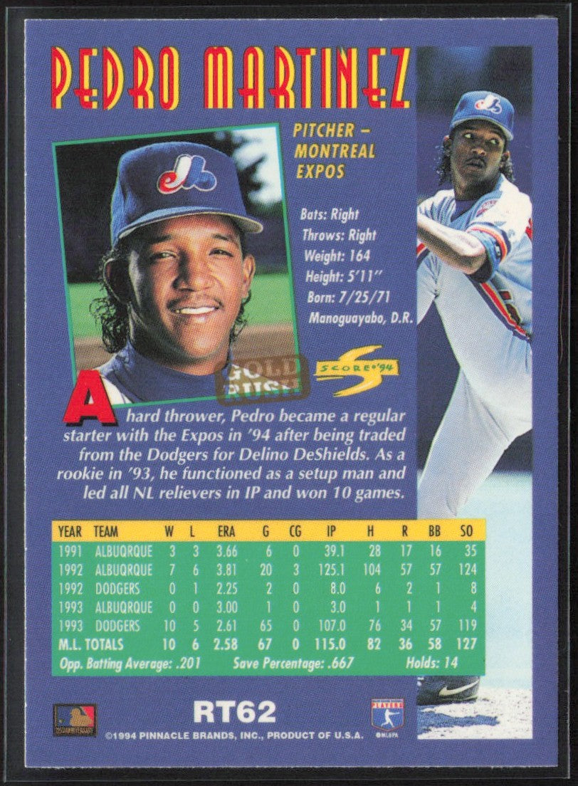 Pedro Martinez 1994 Score Rookie & Traded Gold Rush #RT62 Montreal Expos