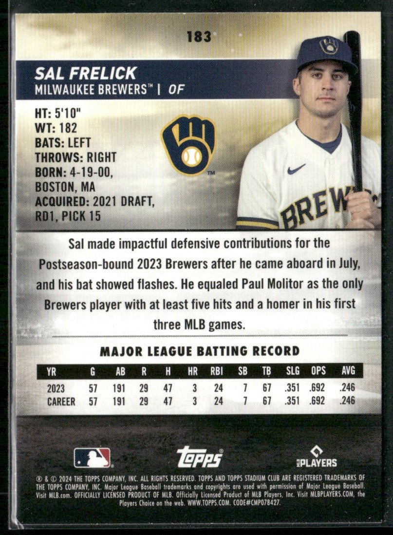Sal Frelick 2024 Topps Stadium Club RC #183 Milwaukee Brewers
