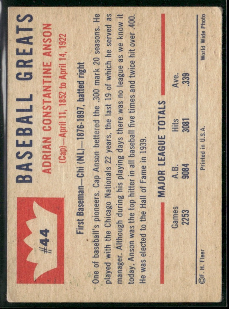 Cap Anson 1960 Fleer Baseball Greats #44 Chicago Cubs