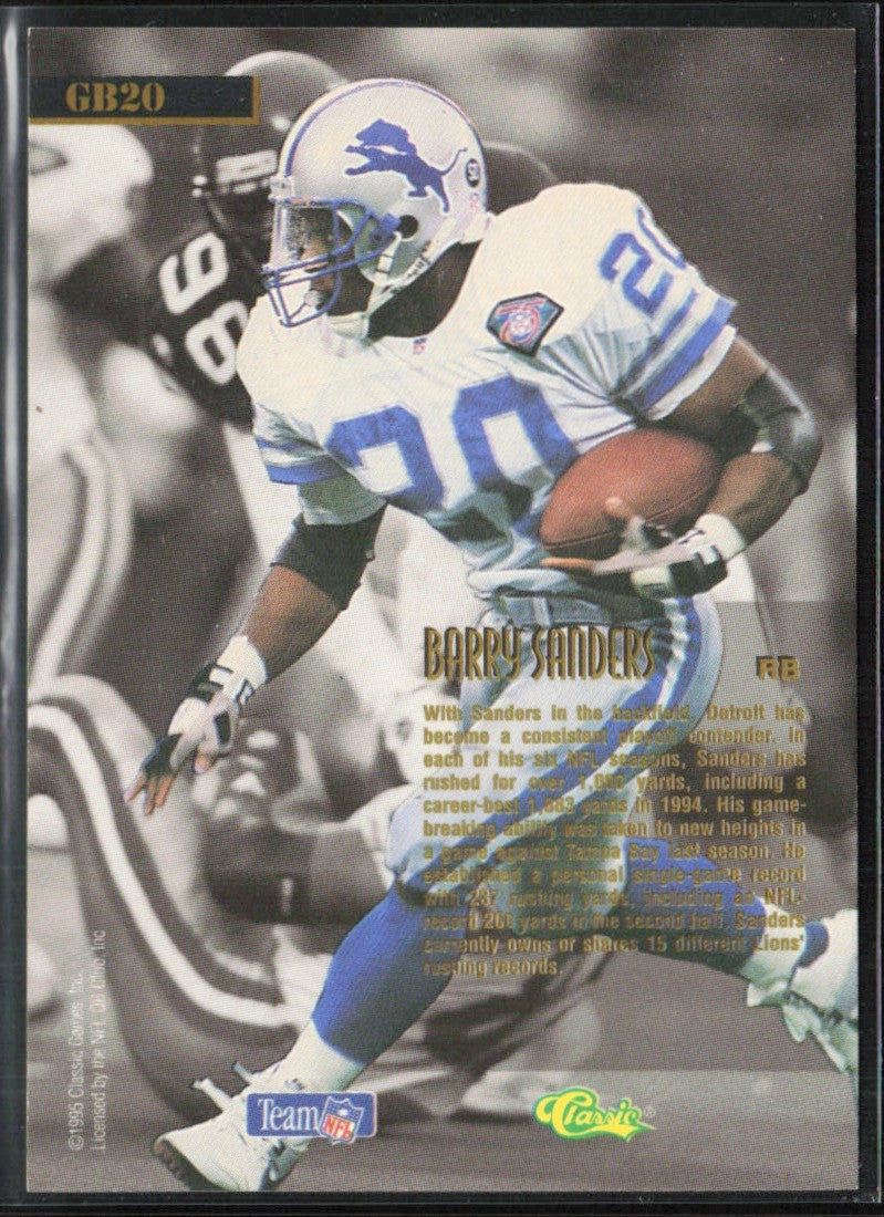 Barry Sanders 1995 Pro Line Classic Game Breakers #GB20 Detroit Lions