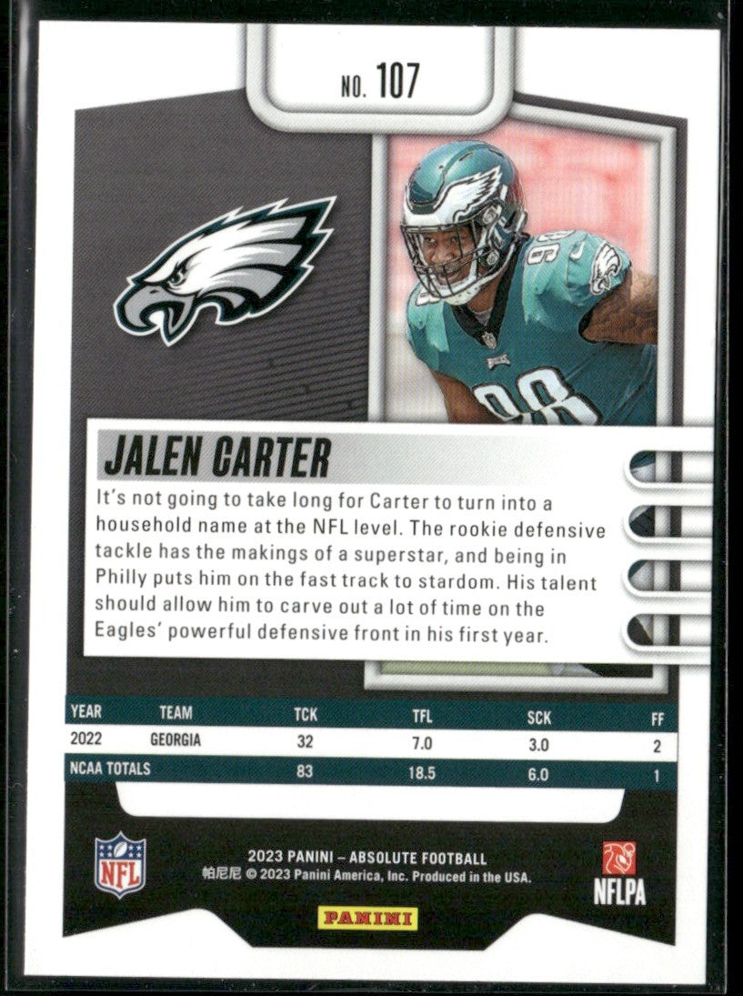 Jalen Carter 2023 Panini Absolute RC #107 Philadelphia Eagles