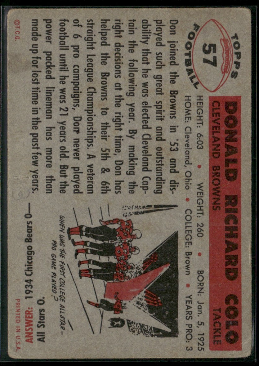 Don Colo 1956 Topps #57 Cleveland Browns