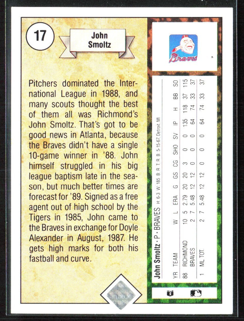 John Smoltz 1989 Upper Deck RC #17 Atlanta Braves