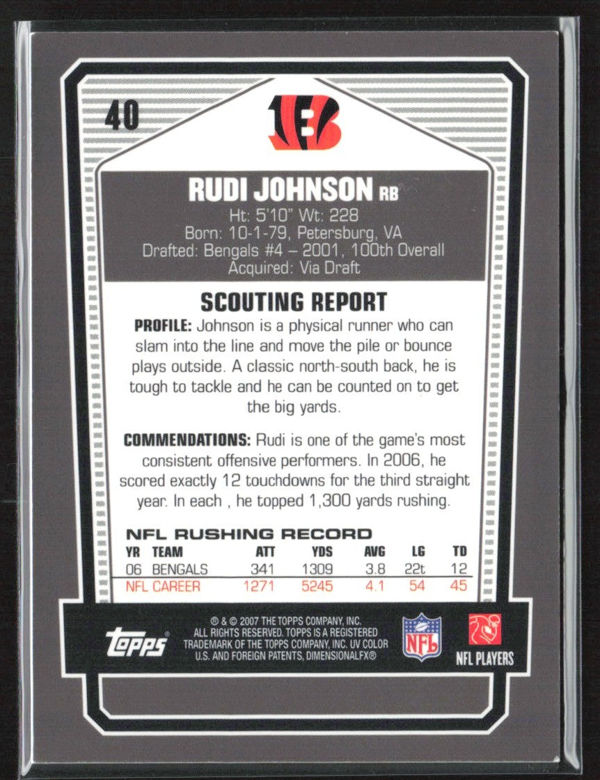 Rudi Johnson 2007 Topps Draft Picks & Prospects Chrome Black #40