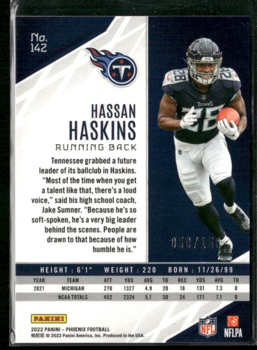 Hassan Haskins 2022 Panini Phoenix Red Lazer RC /150 #142 Tennessee Titans
