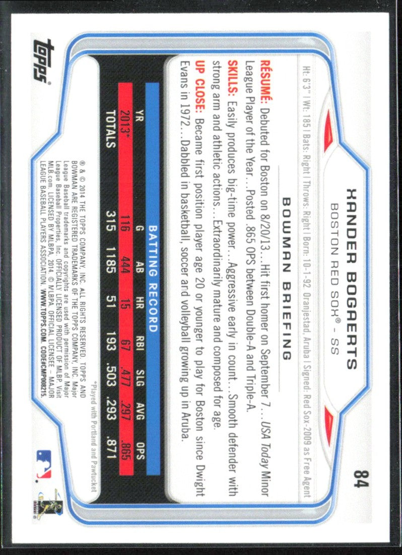Xander Bogaerts 2014 Bowman RC #84 Boston Red Sox