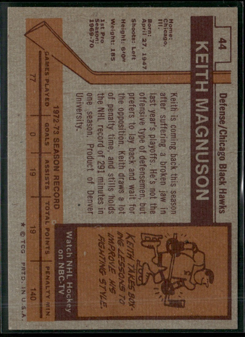 Keith Magnuson 1973 Topps #44 Chicago Blackhawks