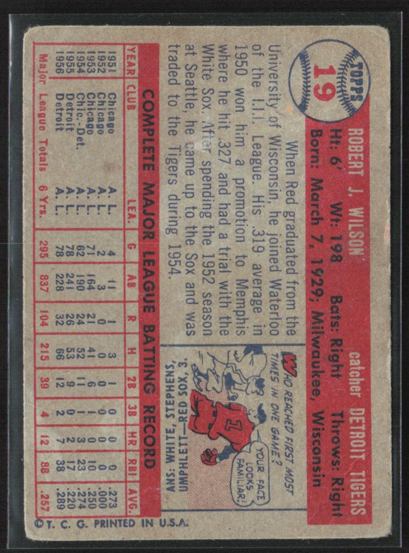 Bob Wilson 1957 Topps #19 Detroit Tigers