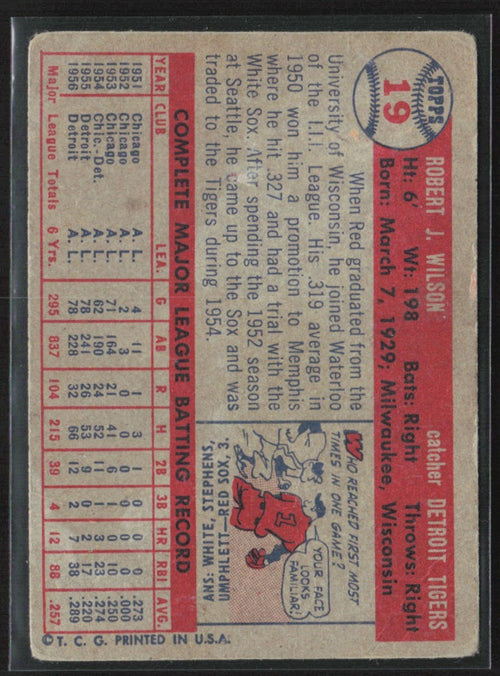 Bob Wilson 1957 Topps #19 Detroit Tigers