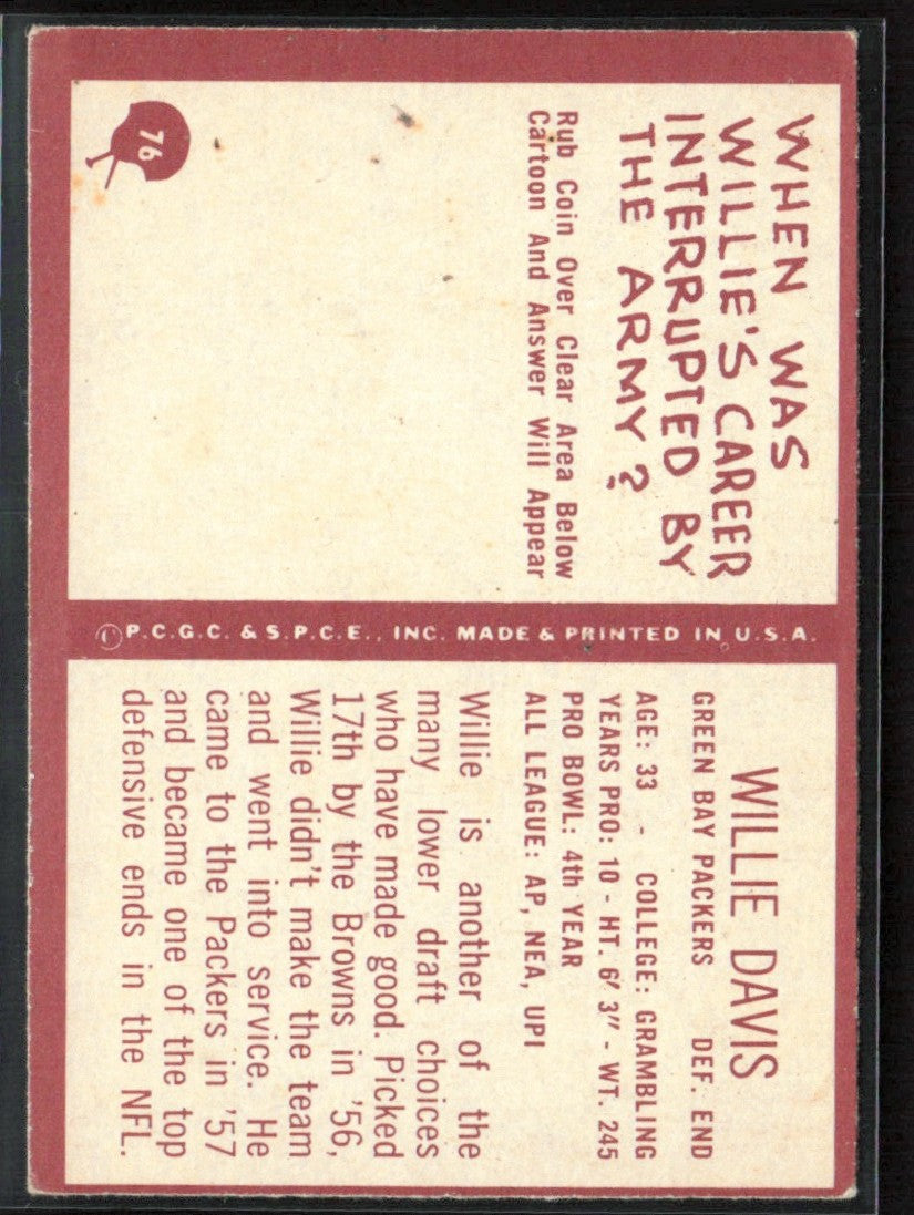 Willie Davis 1967 Philadelphia #76 Green Bay Packers