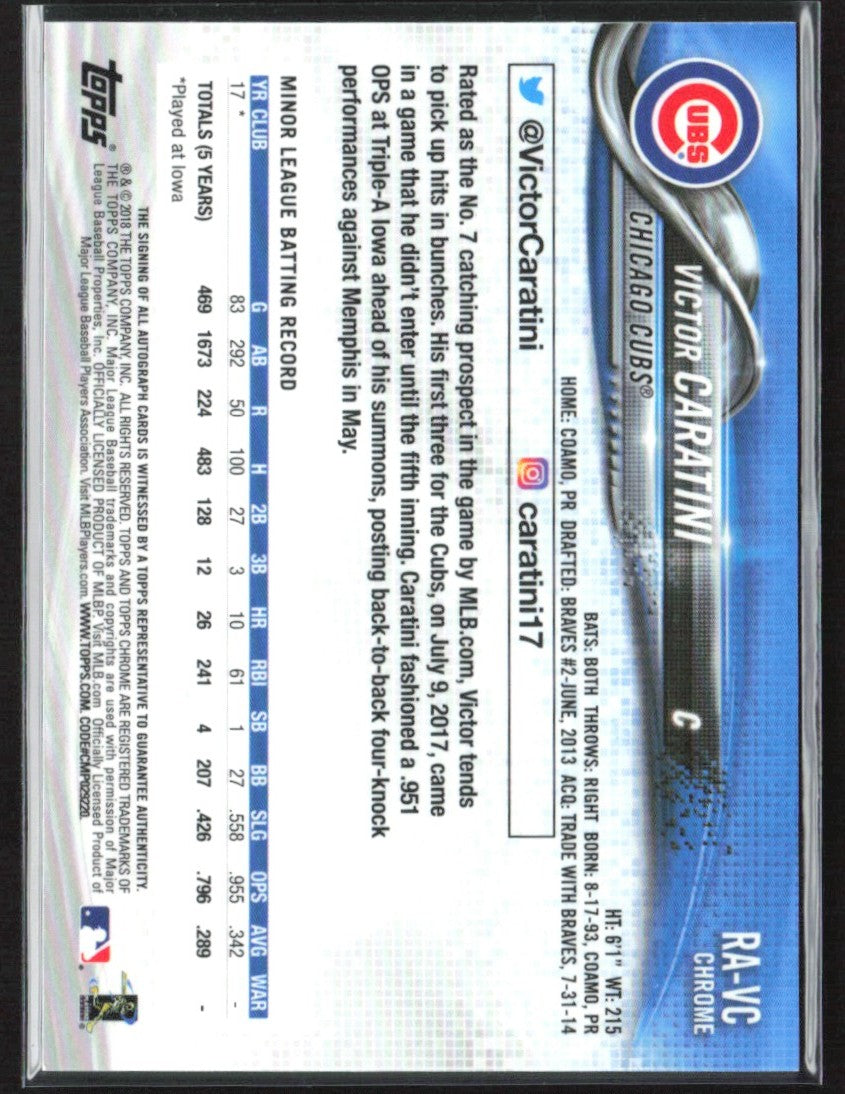Victor Caratini 2018 Topps Chrome RC AUTO #RA-VC Chicago Cubs