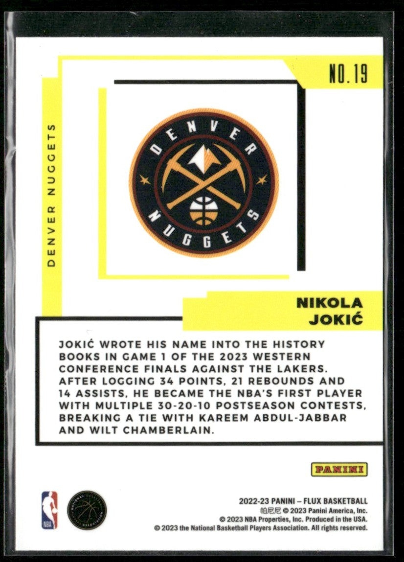 Nikola Jokic 2022 Panini Flux DLux #19 Denver Nuggets