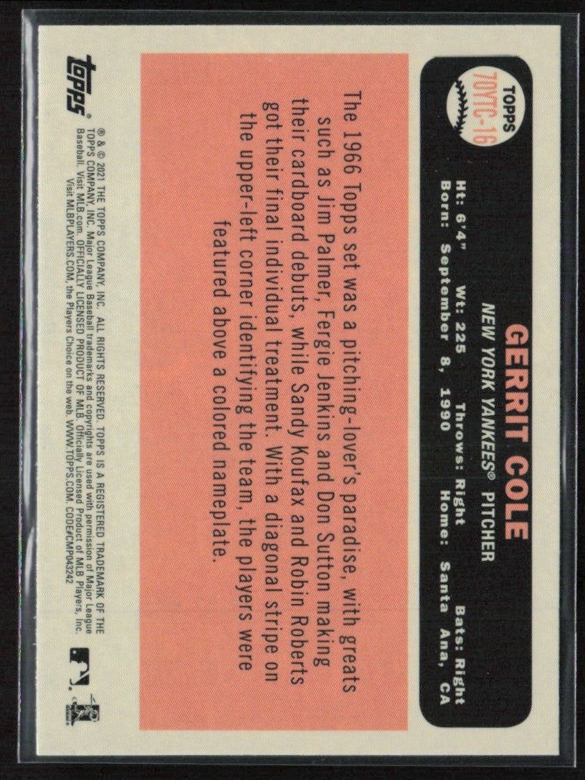 Gerrit Cole 2021 Topps 70 Years of Baseball Chrome #70YTC-16 New York Yankees