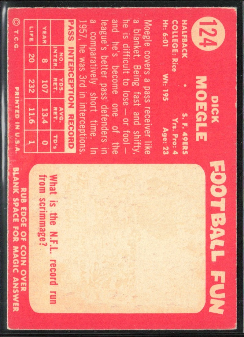 Dick Moegle 1958 Topps #124 San Francisco 49ers