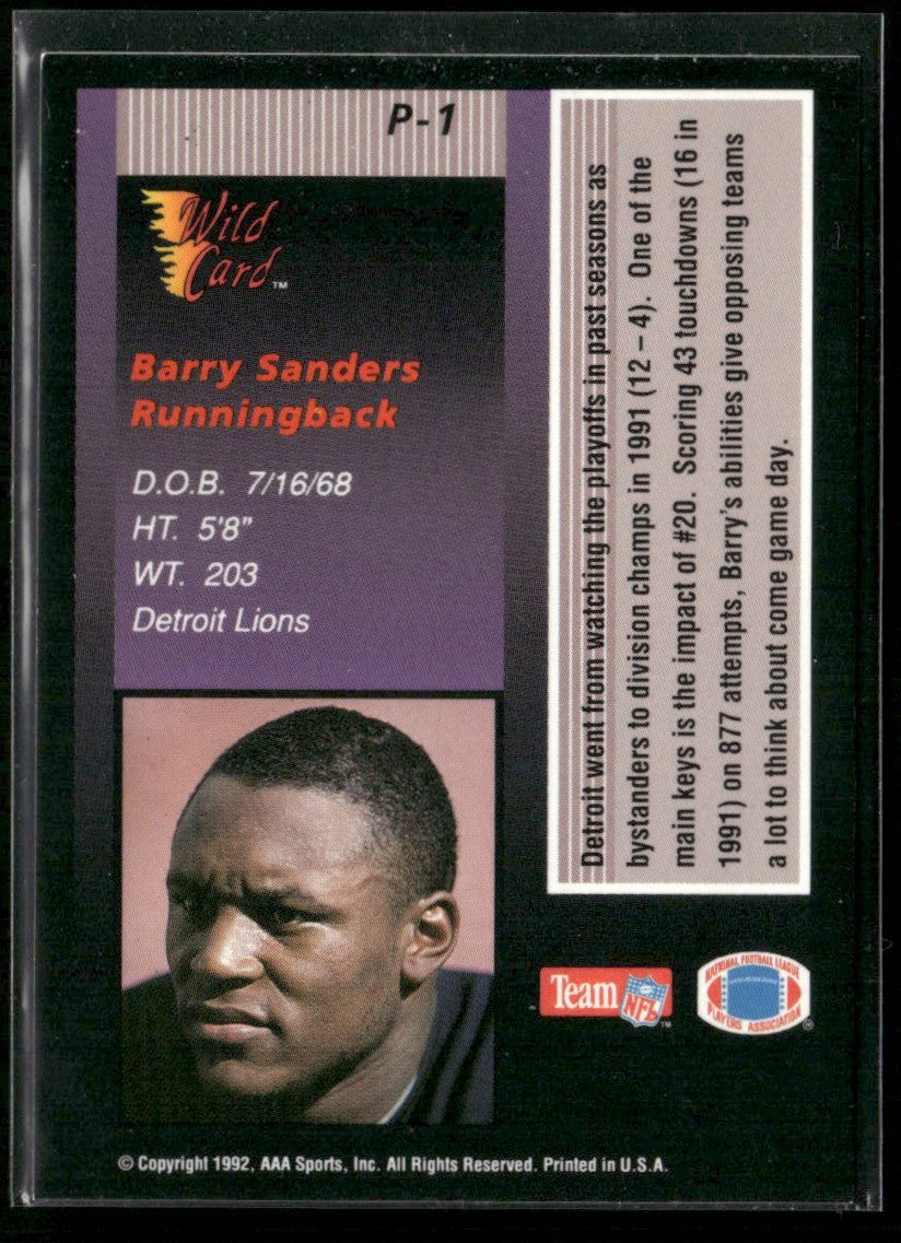 Barry Sanders 1992 Wild Card Stat Smashers #P-1 Detroit Lions