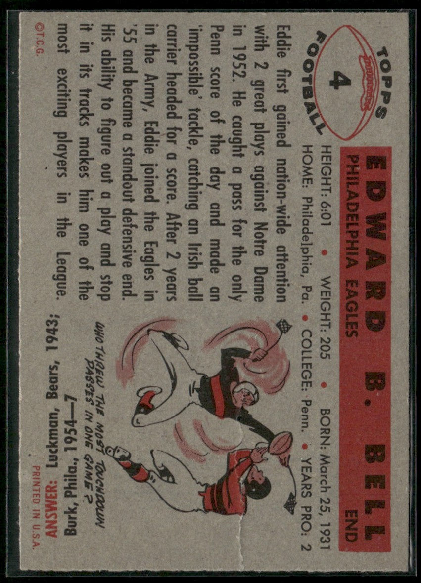Eddie Bell 1956 Topps #4 Philadelphia Eagles