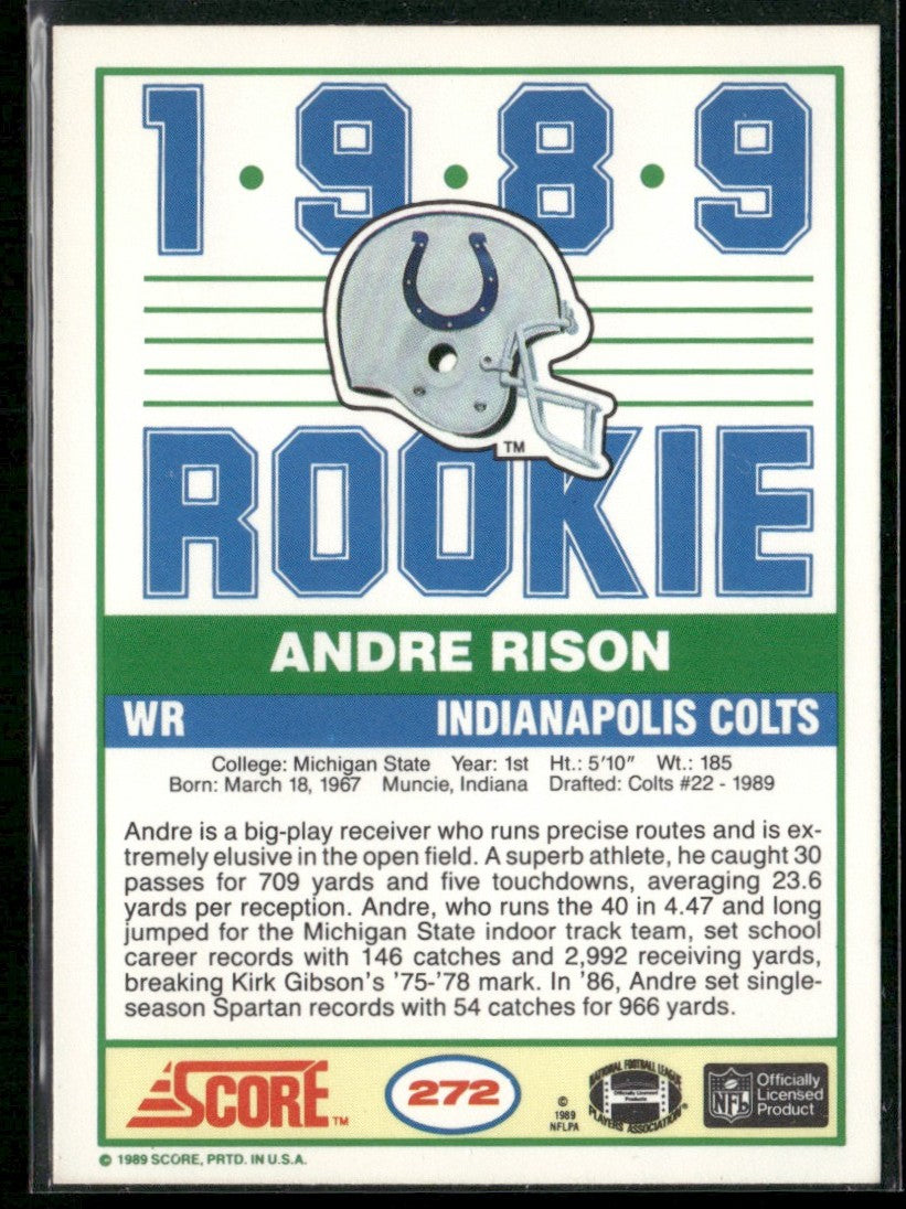 Andre Rison 1989 Score RC #272 Indianapolis Colts
