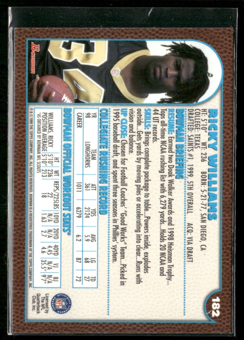 Ricky Williams 1999 Bowman RC #182 New Orleans Saints