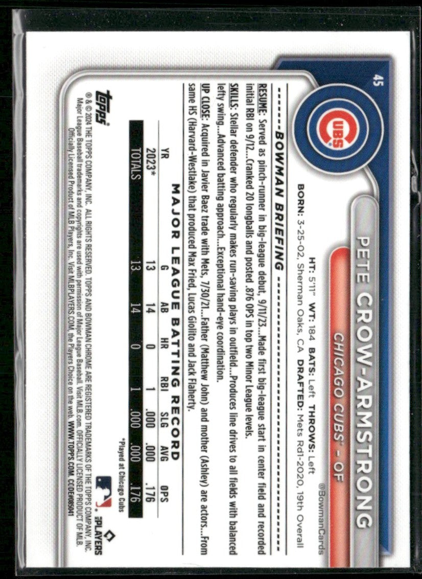 Pete Crow-Armstrong 2024 Bowman Chrome RC #45 Chicago Cubs