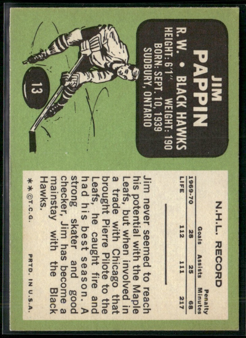 Jim Pappin 1970 Topps #13 Chicago Blackhawks
