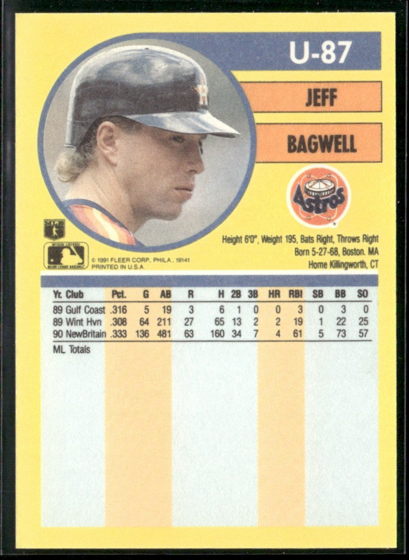 Jeff Bagwell 1991 Fleer Update RC #U-87 Houston Astros