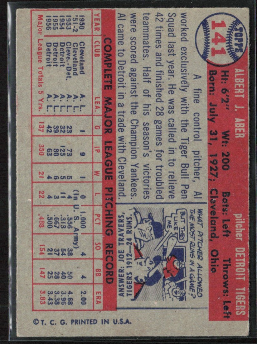 Al Aber 1957 Topps #141 Detroit Tigers
